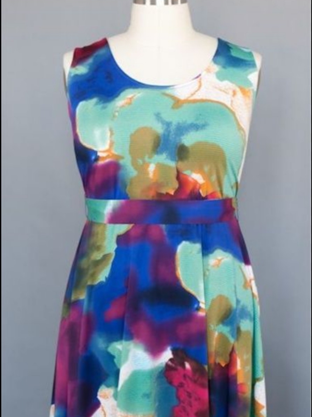 LucieLu Multicolor Floral Watercolor Tie-Waist Midi Dress 3x/4x